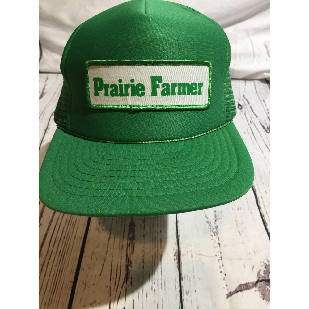 Prairie Farmer Snapback Hat Mens Green Trucker Cap Patch Logo Farm Cap
